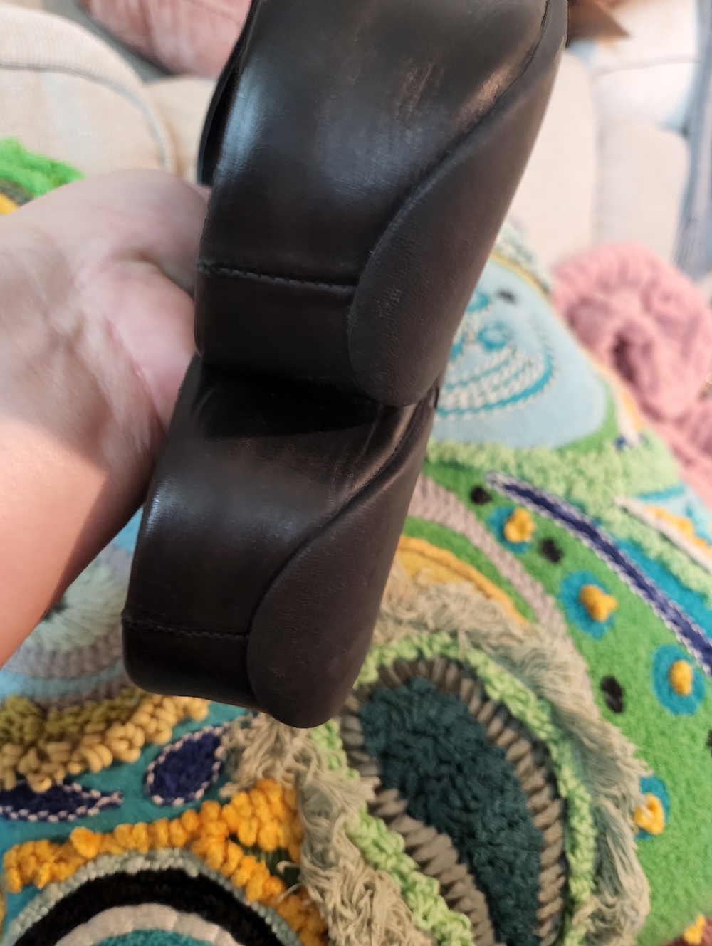 Black Leather Women's Toe-Post Sandals - Picture 6 of 10